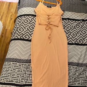 Missguided peach rib underbust corset cami midi dress. Us 4